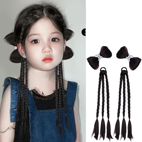 Drei Zöpfe für Mädchen, Kinder, Boxzöpfe, geflochtenes Haarfarbenseil (Natürliches schwarzes Seil) von Remanbo