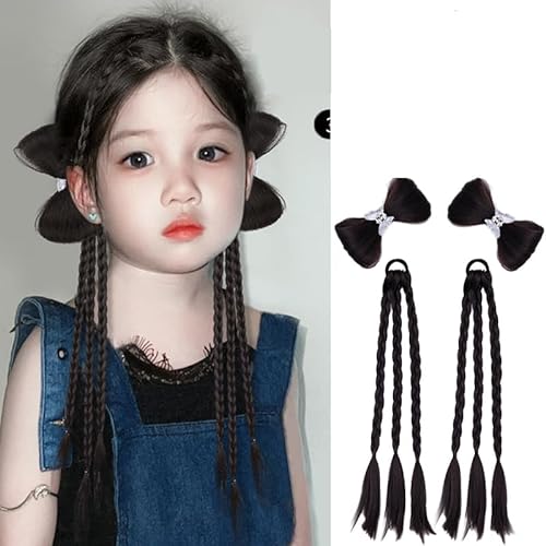 Drei Zöpfe für Mädchen, Kinder, Boxzöpfe, geflochtenes Haarfarbenseil (Schwarzbraunes Seil) von Remanbo