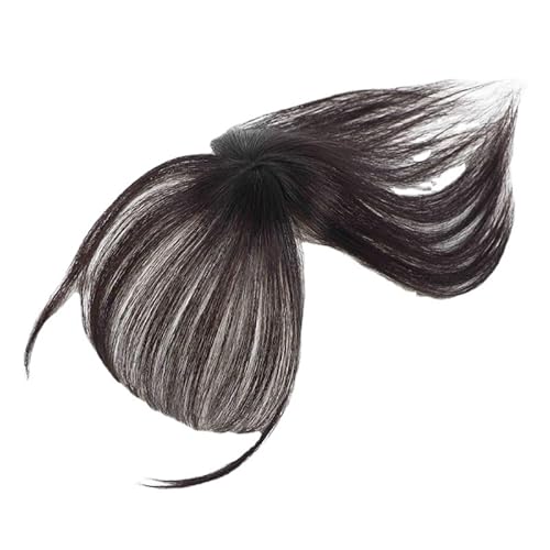 Französischer Pony, Air Bangs, natürliche Abdeckung, graues Haar für Damen, helles Haarteil, einteiliges Mini-Netz (Hellbraun) von Remanbo