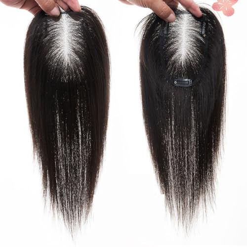 Glattes, handgebundenes, natürliches, helles Echthaar für Damen, einteilig, mit drei Clips, Clip-in-Haaraufsätze für Haarausfall (Natur 13x14,10 Zoll) von Remanbo