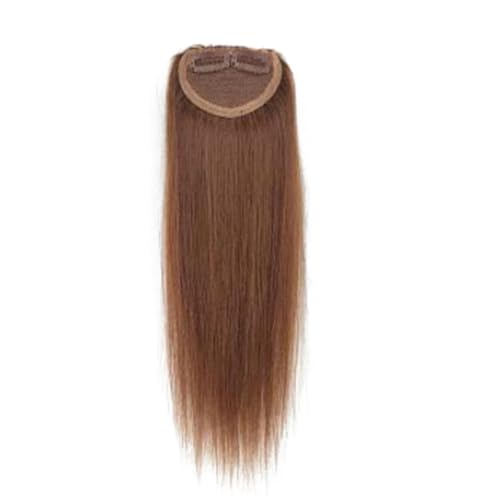 Hand Tied Human Hair One Piece Two Clips Clip in on Hair Toppers Fluffy Long Straight for Woman for Hair Loss f (Hellbraun,50 cm/20 Zoll) von Remanbo