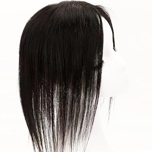 Helles, handgebundenes Haar für Frauen mit weißem Haar. Einteilig, drei Clips, Echthaar (Braun mit Pony,13x14 12 Zoll) von Remanbo