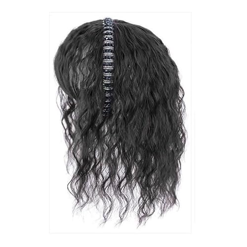 Hochtemperaturfaser, maschinell hergestellt, natürlich, verriegelbar, für Damen, einteilig, drei Clips, Clip-in-Haaraufsätze, Haarteil-Abdeckung, weißes Haar (Natürliches Schwarz,40CM) von Remanbo