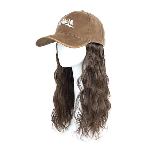 Lockige Mode mit Kappe, volle Kopfbedeckung für Damen, Hochtemperaturfaser, maschinell hergestellt, langes Haar (Braun schwarz) von Remanbo