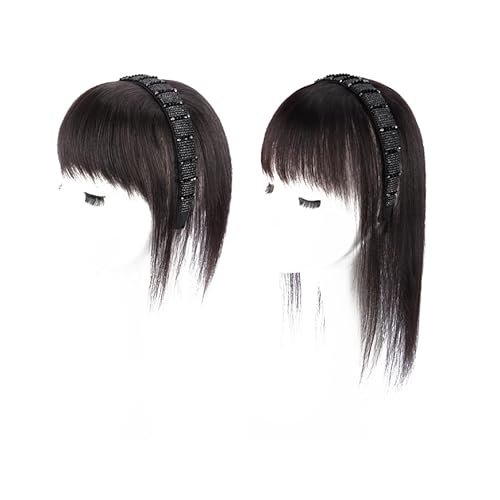 Natürliches Kristall-Stirnband, glattes Echthaar, französischer Pony für Haaraufsätze für Frauen (Dunkelbraun,16 Zoll schwarzer Kristall) von Remanbo