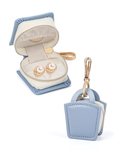2er Set Mini Schmucketui Reise Schmuckbox Organizer mit Schlüsselanhänger für Ringe, Ohrringe & Ketten Kunstleder Schmuckschatulle mit Reißverschluss für Damen, Urlaub & Geschenk (Blau, 2 Stück) von Remedare