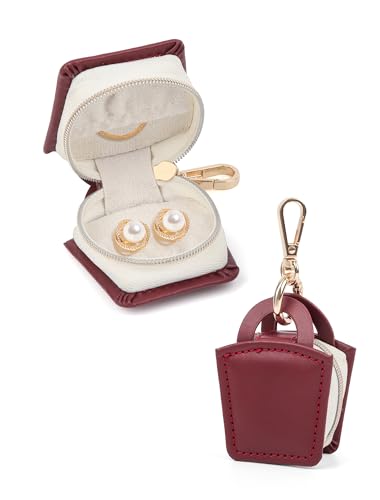 2er Set Schmuckbox Reise – Kleines Schmucketui mit Reißverschluss & Schlüsselanhänger Organizer für Ringe, Ohrringe, Ketten Kunstleder Schmuckschatulle Damen Ideal für Urlaub & Geschenk (Rot) von Remedare