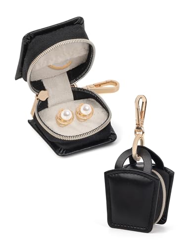 2er Set Schmuckbox Reise – Kleines Schmucketui mit Reißverschluss & Schlüsselanhänger Organizer für Ringe, Ohrringe, Ketten Kunstleder Schmuckschatulle Damen Ideal für Urlaub & Geschenk (Schwarz) von Remedare