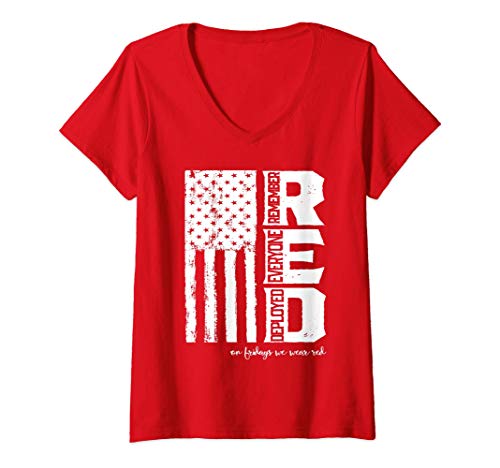Damen Remember Everyone Deployed Shirt Flagge Red Friday Military T-Shirt mit V-Ausschnitt von Remember Everyone Deployed Red Friday Shirt