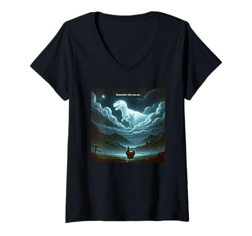 Damen Remember Who Are You Dinosaurier Huhn T-Shirt mit V-Ausschnitt Damen Remember Who Are You Dinosaurier Huhn T-Shirt mit V-Ausschnitt von Remember Who Are You Dinosaur Chicken Tees