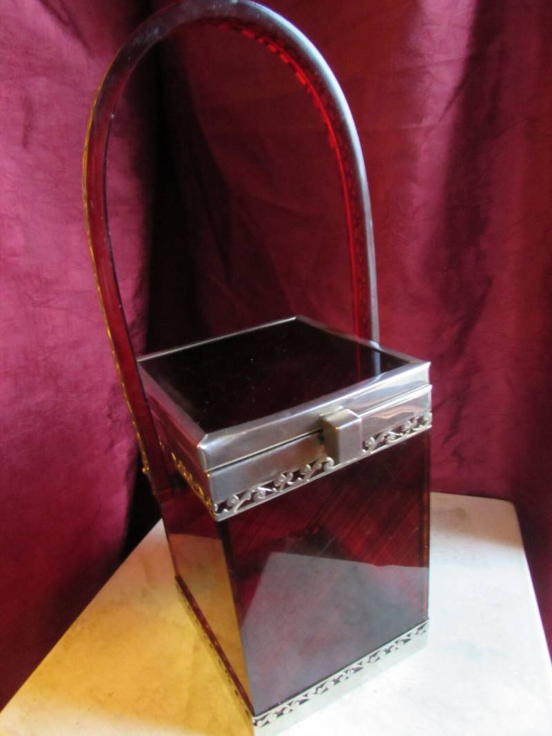 Vintage Tiroler Inc Brushed Gestreifte Lucite Geldbörse Messing Metall Filigran Borte B6 von RememberMaMa