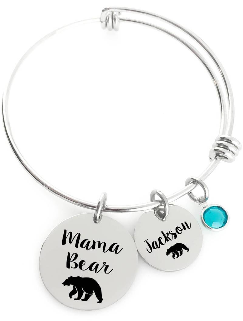 Personalisierter Armreif - Mama Bär, Namensscheibe Und Kristall Schmuck Personalisierter Armreif - Mama Bär, Namensscheibe Und Kristall Schmuck von RememberMeJewelryCo