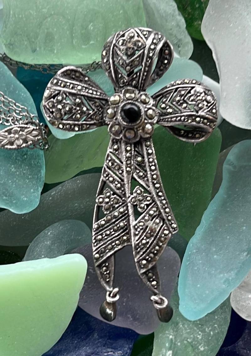 Vintage Seltene Sterling Silber Markasit Kreuz Brosche/Anhänger Vintage Seltene Sterling Silber Markasit Kreuz Brosche/Anhänger von RememberWhenByMaryB