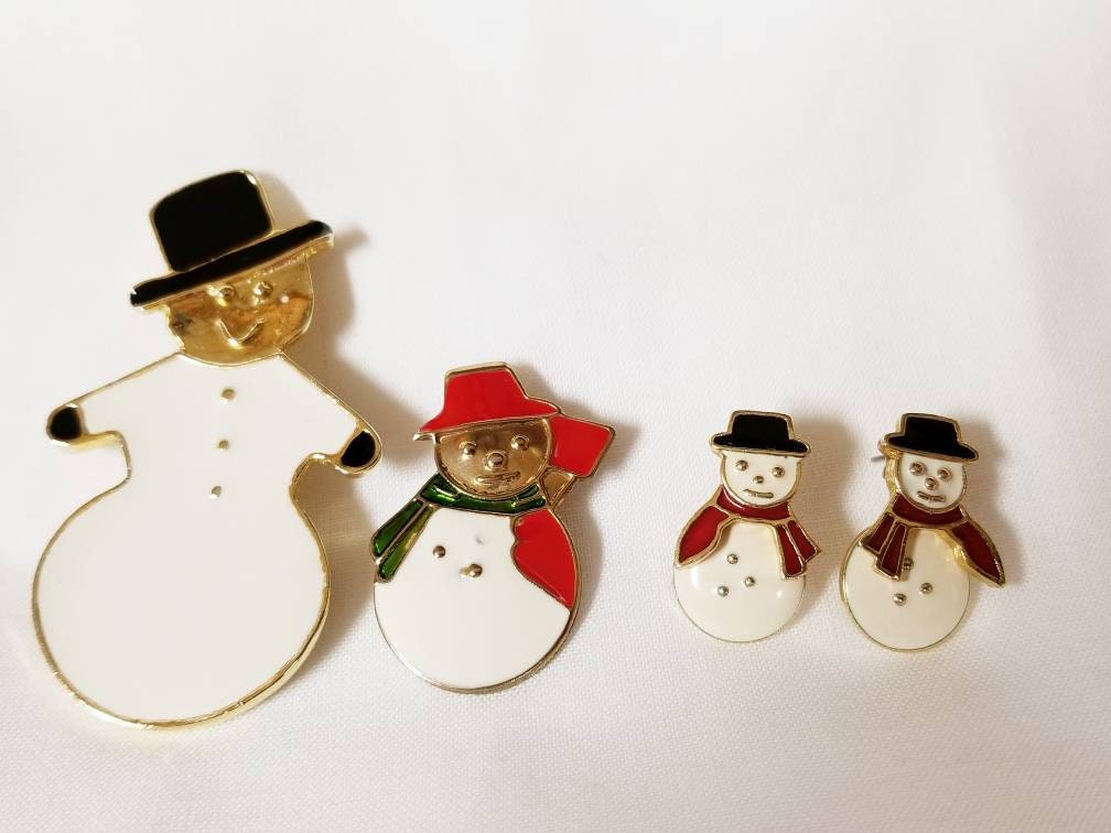 Vintage Schneemann Broschen Und Paar Ohrstecker Vorne Hinten Vintage Schneemann Broschen Und Paar Ohrstecker Vorne Hinten von RemembrancesofYours