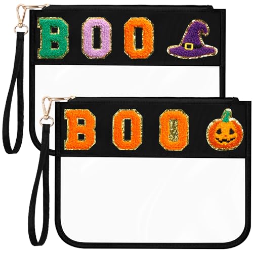 Remerry 2 Stück Halloween Weihnachten Chenille Brief Clear Pouch Candy Treat Snack Goodie Bag PVC Make-up Kosmetiktasche Wasserdicht adrette Geldbörse Geschenke für Frauen Mädchen, Mehrfarbig von Remerry