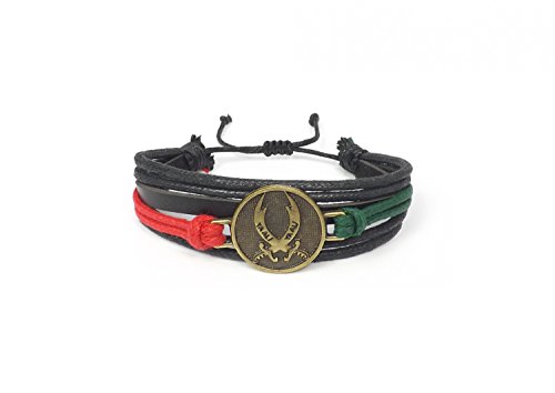 Remi Bijou Lederarmband für Herren Unisex Zwei Schwerte von Ali 'Ya Ali', Dhū l-faqār, Zulfiqar, Zulfikar - verstellbar, ColorName:Rot von Remi Bijou