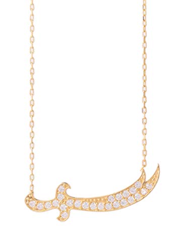 Remi Bijou 925 Silber Halskette Kette + Anhänger/Zirkonia Strass/Islam Muslim Zülfikar Schwert Ali Aleviten Osmanli Gold Farbe von Remi Bijou