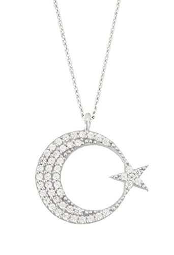 Remi Bijou - 925 Sterling Silber - Wunderschöne Halskette Kette Anhänger Zirkonia Strass Stern Ay Yildiz Mond Star Crescent von Remi Bijou