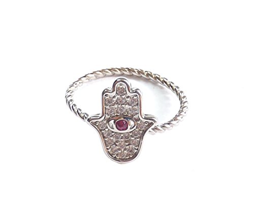 Remi Bijou Fatimas Hand Hamsa Buddha Hand - Ring Silber Farbe Größe M - süßes Geschenk - Stein Rosa von Remi Bijou