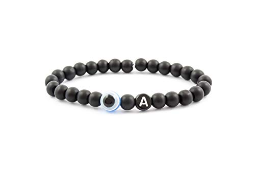 Remi Bijou Personalisiertes Armband Stretcharmband mit Ihrem Namen/Buchstaben und Nazar Boncuk, Türkisches Auge, Evil Eye - schwarz (Stil 4) von Remi Bijou