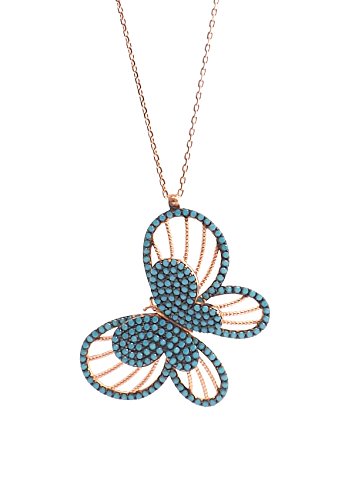Remi Bijou Wunderschöne 925 Silber Halskette Kette + Anhänger - Schmetterling Butterfly Türkis Steinchen Rosegold von Remi Bijou