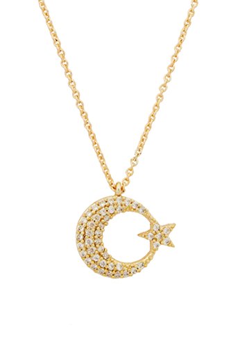 Remi Bijou Wunderschöne Halskette Anhänger - Mond Stern - Gold Farbe mit Zirkonia Strass Ay Yildiz Star Crescent von Remi Bijou
