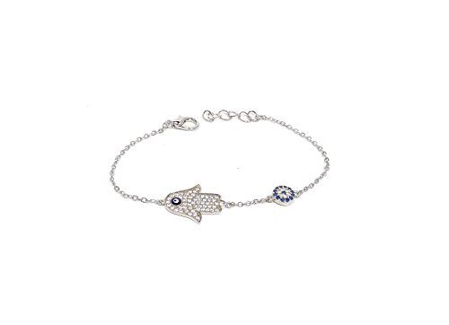 Remi Bijou Wunderschönes Armband Armkette Armkettchen - Fatimas Hand Fatma eli Buddha – Silber Farbe Strass – blaues Auge Nazar Boncuk Evil Eye von Remi Bijou