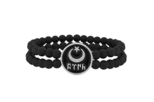 Gök-Türk Stretcharmband für Herren Unisex 'Ertugrul' Göktürk Mond mit Stern - Schwarze Perlen von Gök-Türk