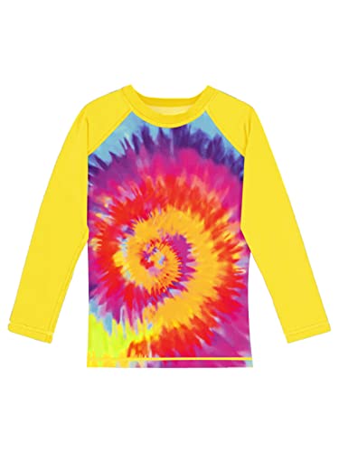 Remimi Unisex Kinder Rashguard Langarm LSF 50+ Tie Dye Sun Shirt 3-12 Jahre, Neon Rainbow, 5-6 Jahre von Remimi
