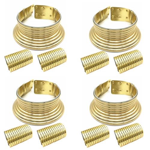 Remingtape 4X Afrikanische Halskette Schmuck Sets ÜBertrieben Choker Halskette Zweihand Armband Frauen Hochzeit Feier Set Schmuck Gold von Remingtape