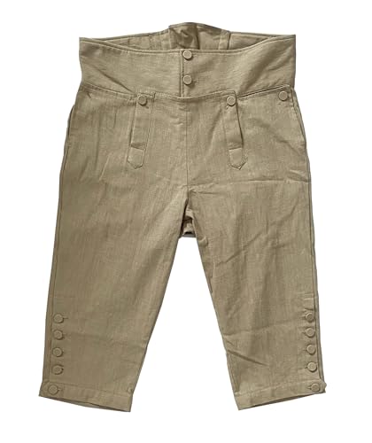 Herrenhose Kolonial-Knie-Leinenhose aus dem 18. Jahrhundert, Herbst-Stil, Khaki, XXL von Reminisce Boutique