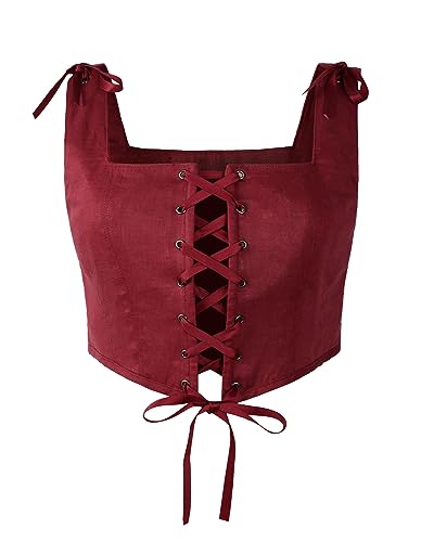 ReminisceBoutique Renaissance Korsett Leinen Vintage Knochen Mieder Ren Faire, Rot/Ausflug, einfarbig (Getaway Solids), XX-Large von ReminisceBoutique