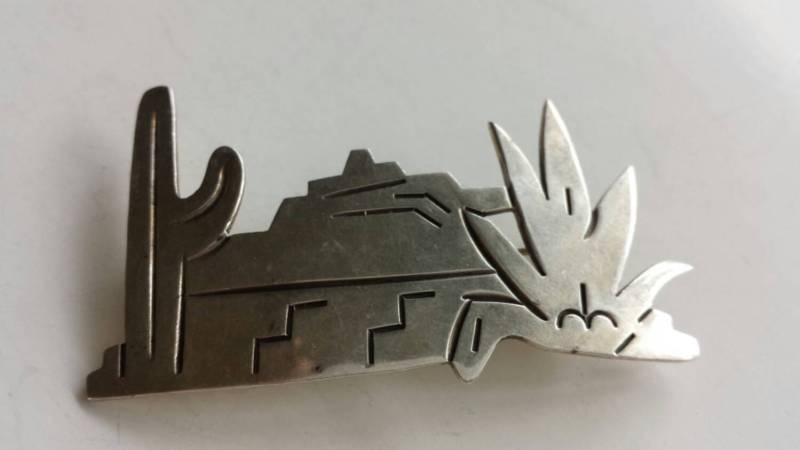 Vtg Taxco, Mexiko Sterling Silber Brosche 1970Er Jahre Südwestlichen Landschaft Kaktus Agave Pflanze von ReminisceVintage
