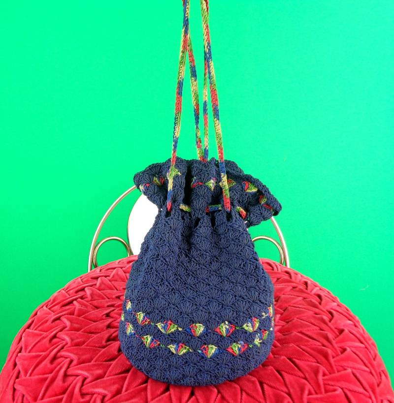 Vintage Kord Geldbörse 1940-50Er Jahre Clutch Abend Party Tasche Navy Blau Rot Gelb Grün Geschenk Accessorize von ReminiscingVintage