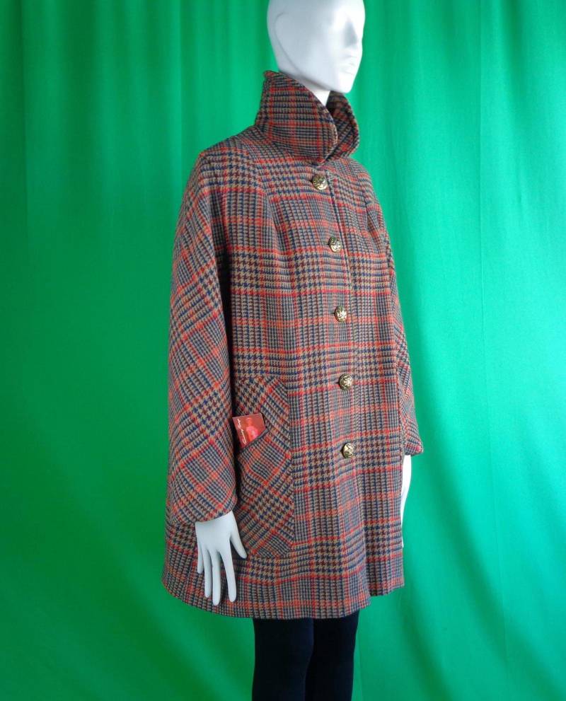 Vintage 1960S-70S Hounds Tooth Cabochon Mod Checker Jacke, Penguin Brand Orange Blau Lila von ReminiscingVintage