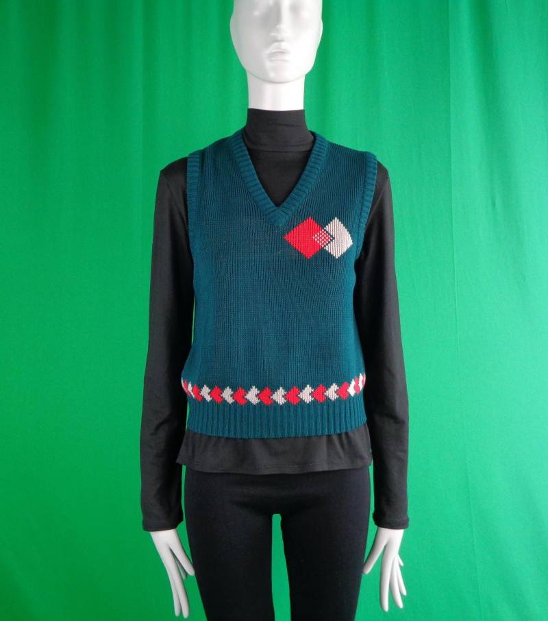 Vintage 60Er Jahre Argyle Weste, Grün Rot Weiß von ReminiscingVintage