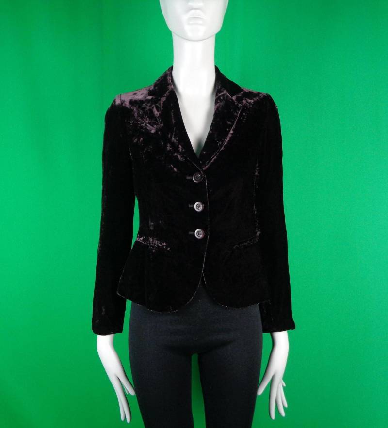 Vintage Retro Kleidung Blazer Anzug Jacke Mantel Top Bluse 2000Er Jahre Größe Small 4 Aubergine Samt Seide Hochzeit Party Abend Formales Lässiges von ReminiscingVintage
