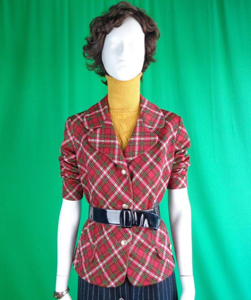 Vintage Karierte Blazer Jacke 1970Er Jahre Tartan Karo, College Girl Marke Rot Grün Gelb Geschenk von ReminiscingVintage