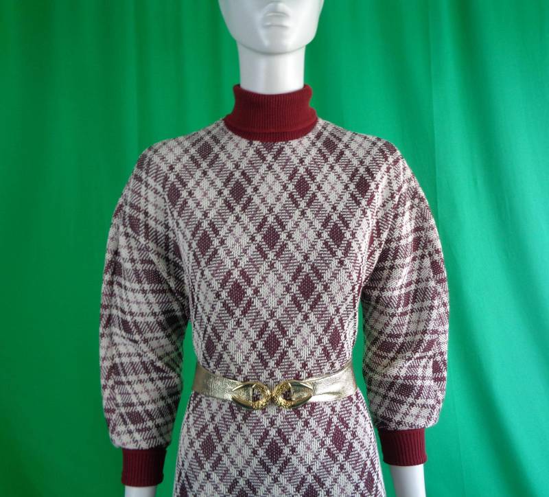 Vintage Retro Kleidung Kimberly Zip Strick Kleid Kittel 1960Er 1970Er Jahre Große Wolle Burgund Weiß Hochzeit Party Abend Formelles Casual Geschenk von ReminiscingVintage