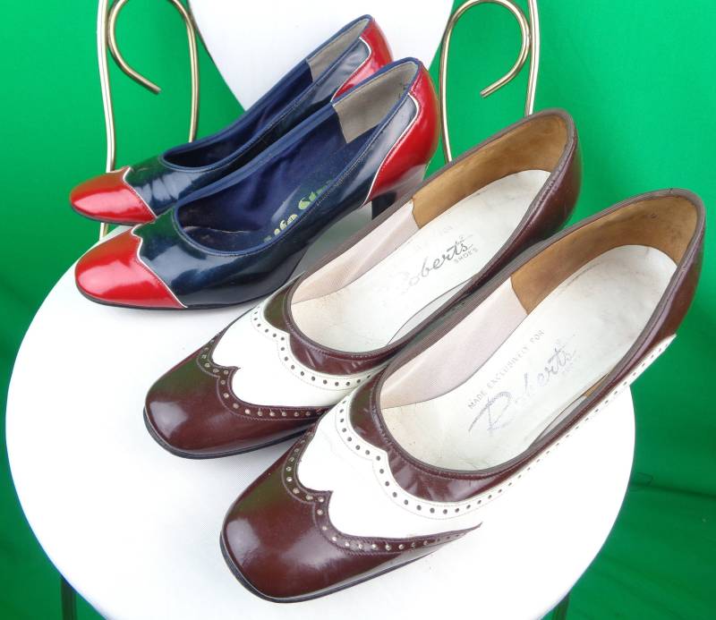 Vintage Flügelspitze Lackleder Pumps - 1960S Spectator Schuhe Rot Blau Braun Weiß Accessoire Geschenk von ReminiscingVintage