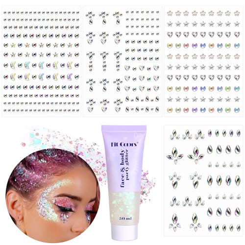 Remione Glitzersteine Selbstklebend mit Glitzer Gesicht DIY Geschenke Spielzeug 430Stück Strasssteine Gel Glitzer Schminke für Festival Party Gesichts-Make-Up Körper Nägel Lippen (Weiß) von Remione