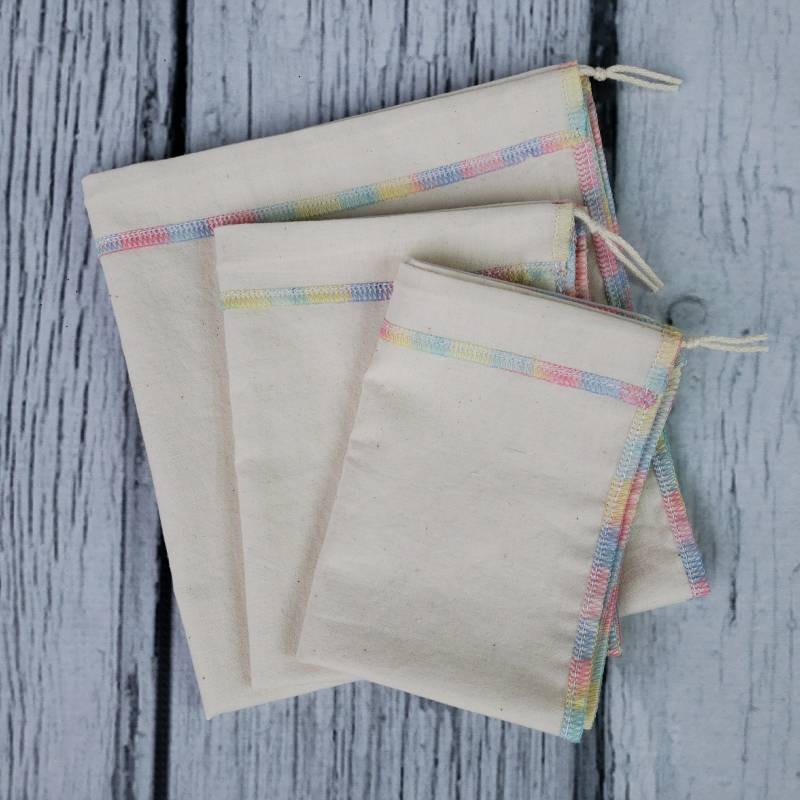 Regenbogenborte Baumwoll-Erzeugnis-Beutel-Set Wiederverwendbare Zero Waste Veggie-Taschen Regenbogenborte Baumwoll-Erzeugnis-Beutel-Set Wiederverwendbare Zero Waste Veggie-Taschen von Remiusables