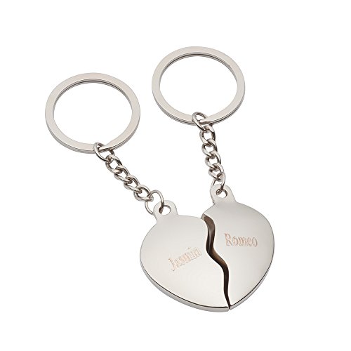 Remmo&Love Geteiltes Herz SILBER Schlüsselanhänger 2 Herzen Herz Partner Freundschaft Anhänger LOVE Ewige Liebe Valentinstag Weihnachts Geburtstag Jahrestag Hochzeit Geschenk mit Wunsch Gravur von Remmo&Love