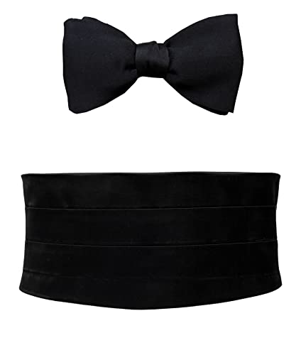 Remo Sartori – Set Kummerbund und Fliege zum Selbstbinden aus Seide, Schwarz, mit 3 Gelegten Falten, Verstellbar, Made in Italy, Herren (Länge: 90 cm bis 110 cm) von Remo Sartori