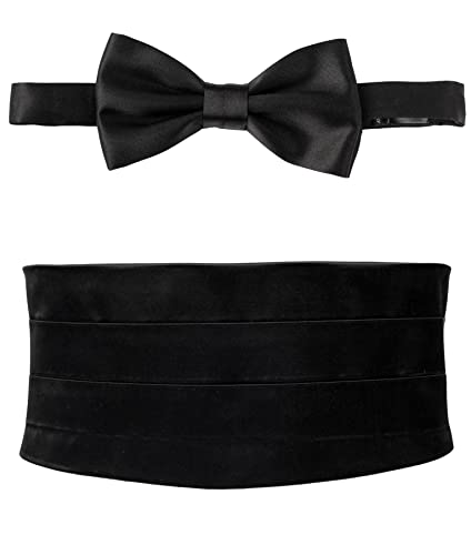 Remo Sartori – Set Kummerbund und Geknotete Fliege aus Seide, Schwarz, mit 3 Gelegten Falten, Verstellbar, Made in Italy, Herren (Von 76cm bis 90cm) von Remo Sartori