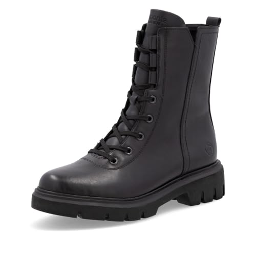 Remonte Damen Combat Boots D1W76, Frauen Stiefeletten,lose Einlage,halbstiefel,Kurzstiefel,uebergangsschuhe,uebergangsstiefel,warm,schwarz (00),44 EU von Remonte