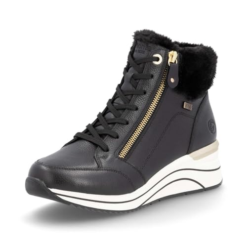 Remonte Damen High-Top Sneaker D0T77, Frauen Halbschuhe,lose Einlage,wasserabweisend,remonteTEX,Freizeitschuhe,Turnschuhe,Laufschuhe,schwarz (02),43 EU von Remonte