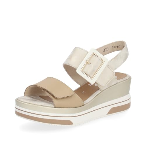 Remonte Damen Keilsandalen D1P50, Frauen Sandalen,keilsandaletten,wedge-heel,hoch,sommerschuhe,freizeitschuhe,offene schuhe,metallic (90),38 EU von Remonte