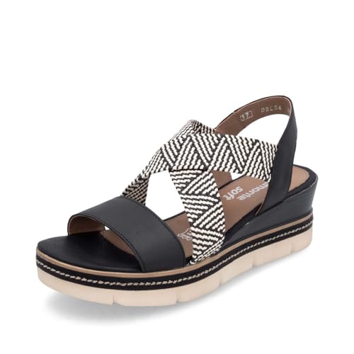 Remonte Damen Keilsandalen D2L54, Frauen Sandalen,offene Schuhe,Strandschuhe,Keilsandaletten,Keilabsatz,Wedge-Heel,hoch,schwarz Kombi (03),37 EU von Remonte