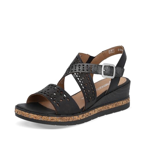 Remonte Damen Keilsandalen D3069, Frauen Sandalen,freizeitschuhe,offene schuhe,strandschuhe,keilsandaletten,keilabsatz,wedge-heel,schwarz (02),38 EU von Remonte